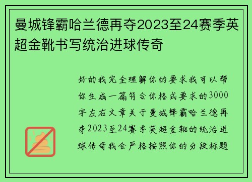 曼城锋霸哈兰德再夺2023至24赛季英超金靴书写统治进球传奇 曼城锋霸哈兰德再夺2023至24赛季英超金靴书写统治进球传奇